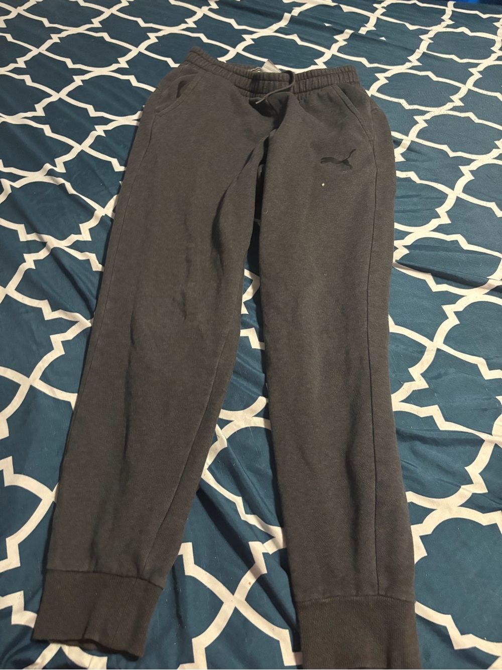 Puma Gray Elastic Waist Logo Sweatpants